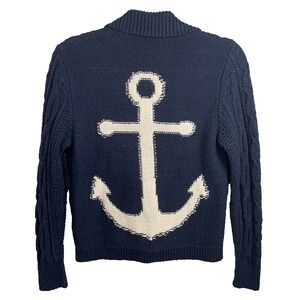 Anthropologie Anchors Away Cardigan Sweater Women XS Cable Knit Nautical Coastal